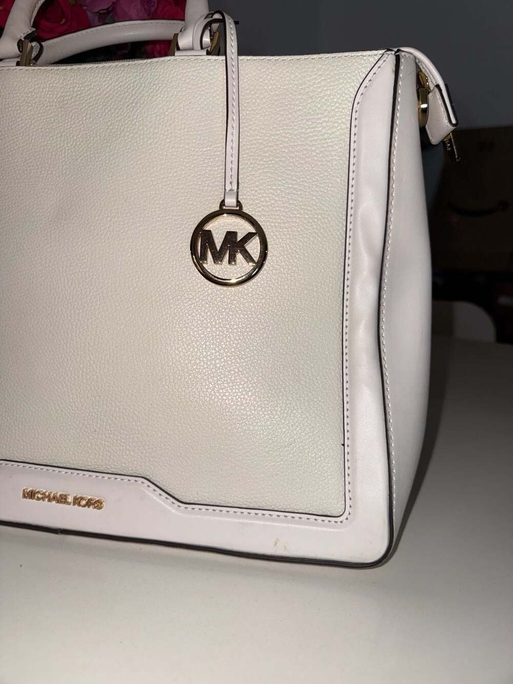 Michael Kors Jessie Large Optic White Pebbled Leather Satchel Tote Bag - Picture 2 of 8